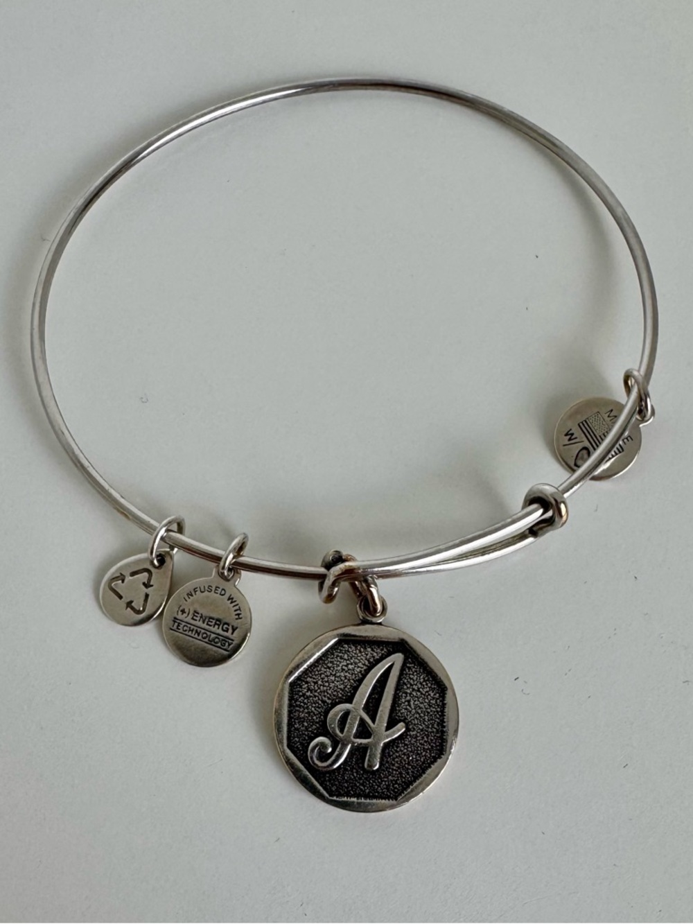 Alex and Ani Initial A Expandable Charm Bangle Bracelet Silver Tone